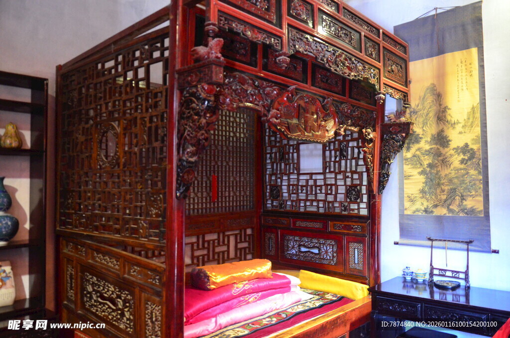 古典雕花中式传统木床