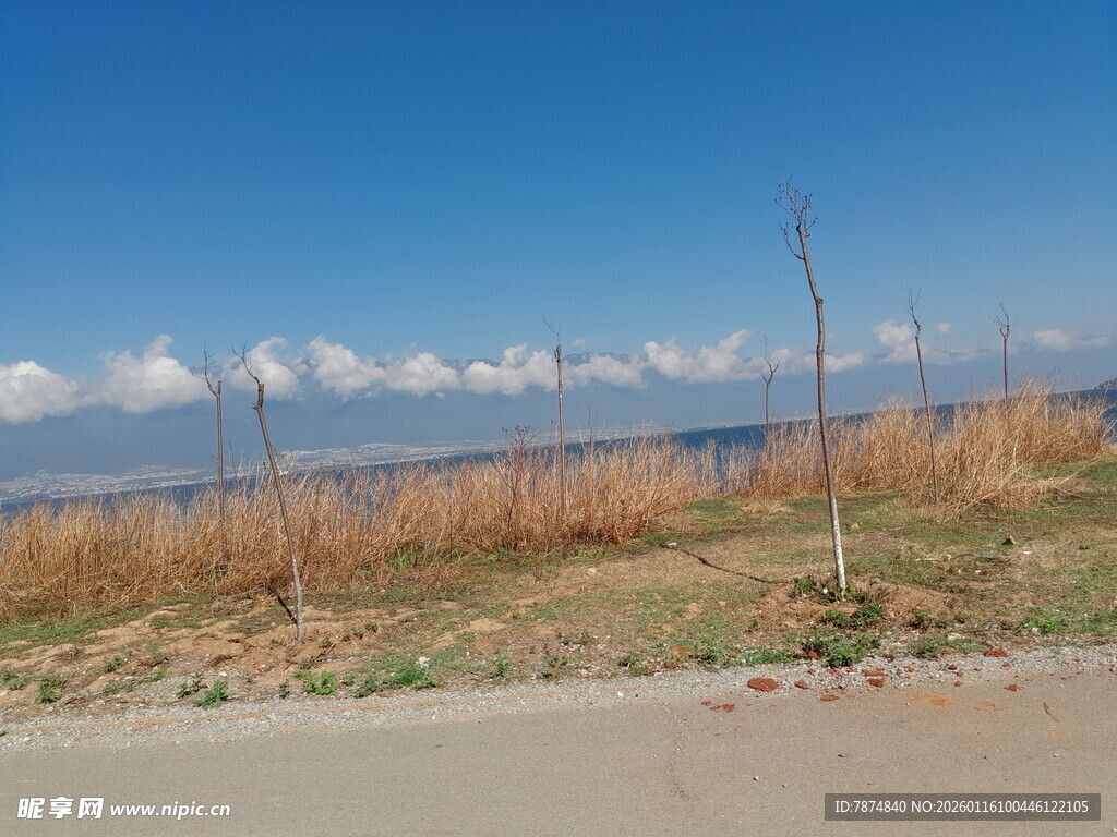 公路边的远山与开阔景致