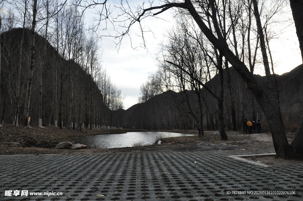冬日河畔空旷步道景象