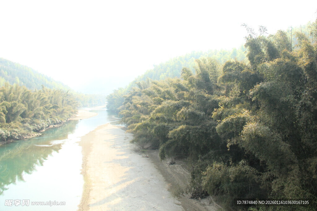 河畔绿树成荫的宁静小路