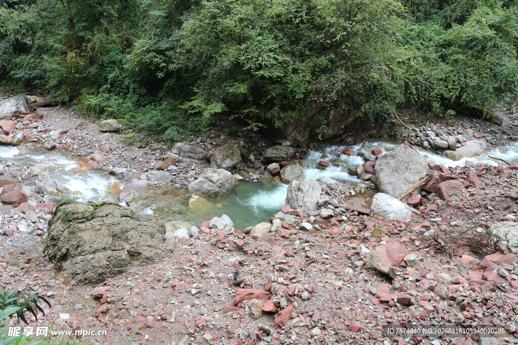 山间溪流旁的自然景致