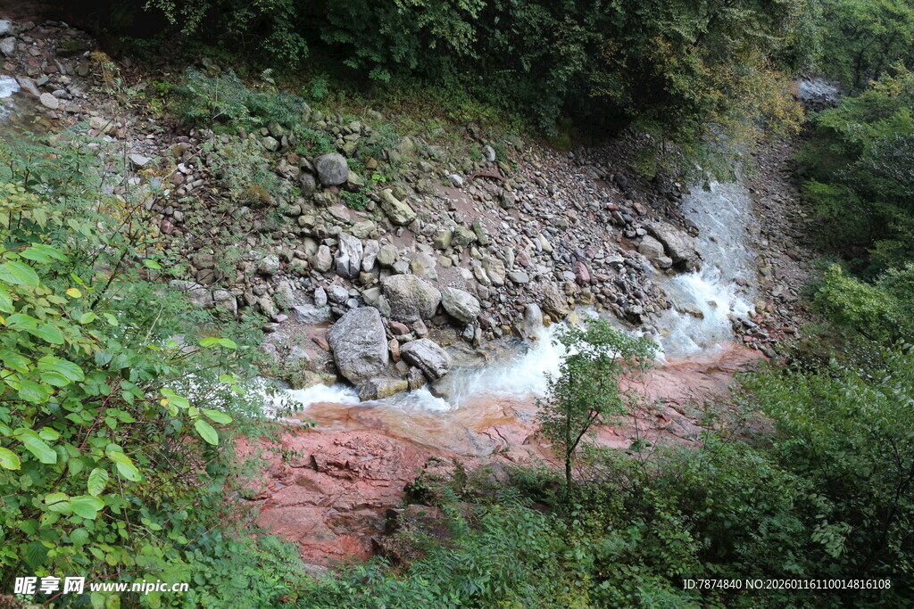 山间溪流穿林过