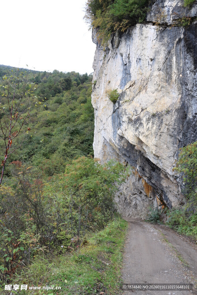 山间石径旁的奇特岩石