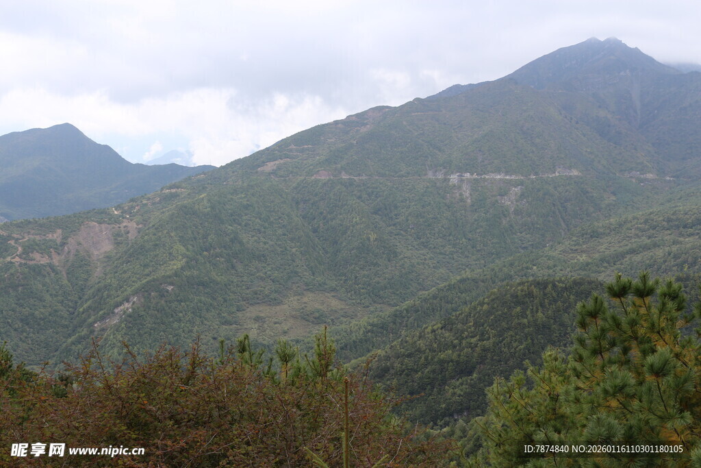 青山葱郁的山间美景