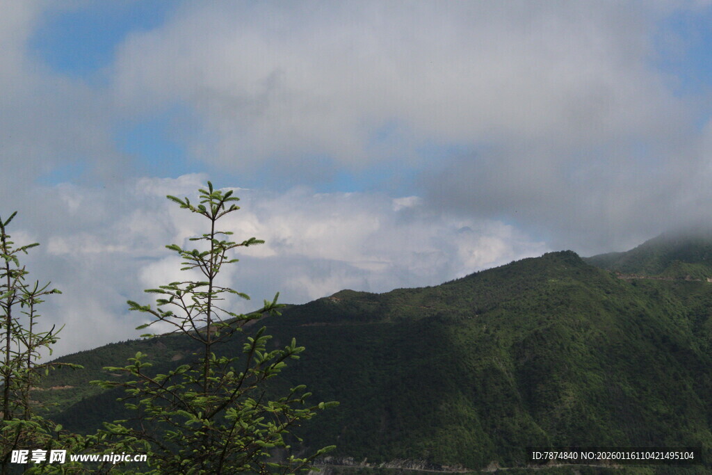 青山绿树间的蓝天白云