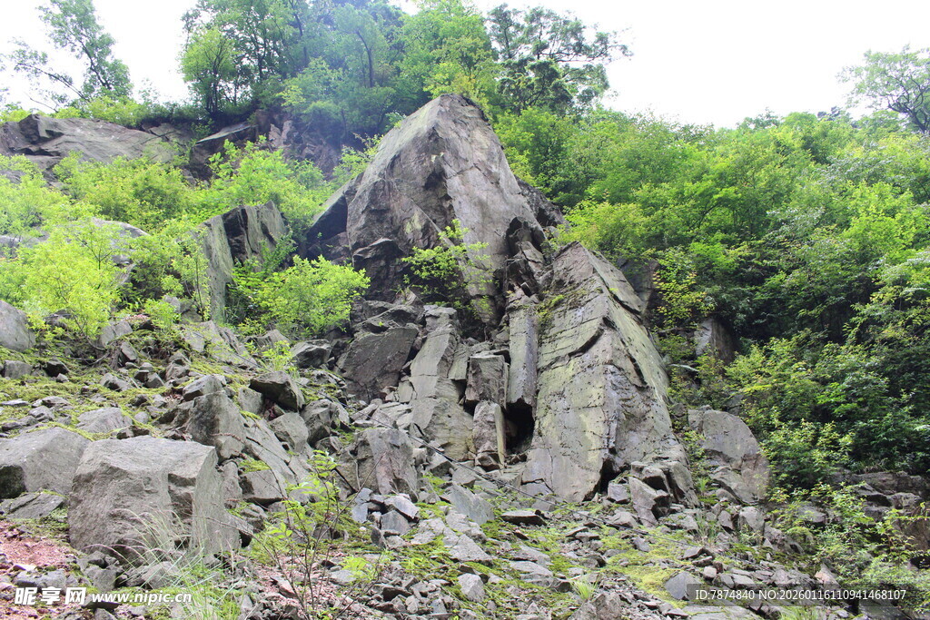山间嶙峋怪石与繁茂植被