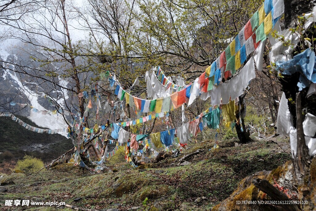 山间飘扬的五彩经幡