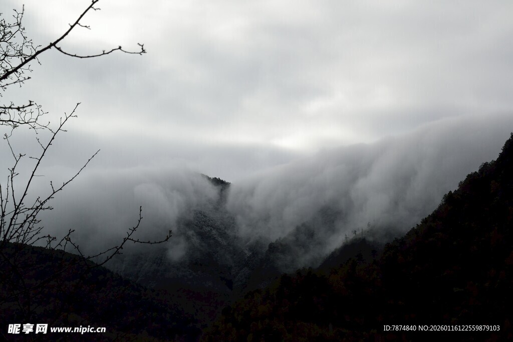 云雾缭绕的山间景致