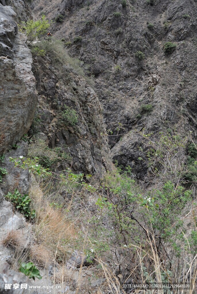 山间岩石与零星植被