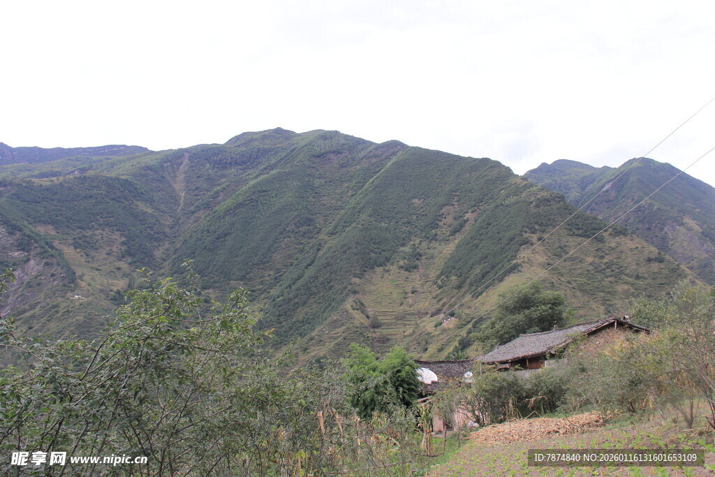 山间小屋隐于青山绿树间