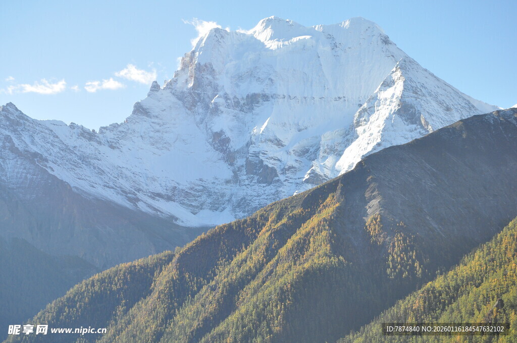 巍峨雪山与葱郁山峦景观