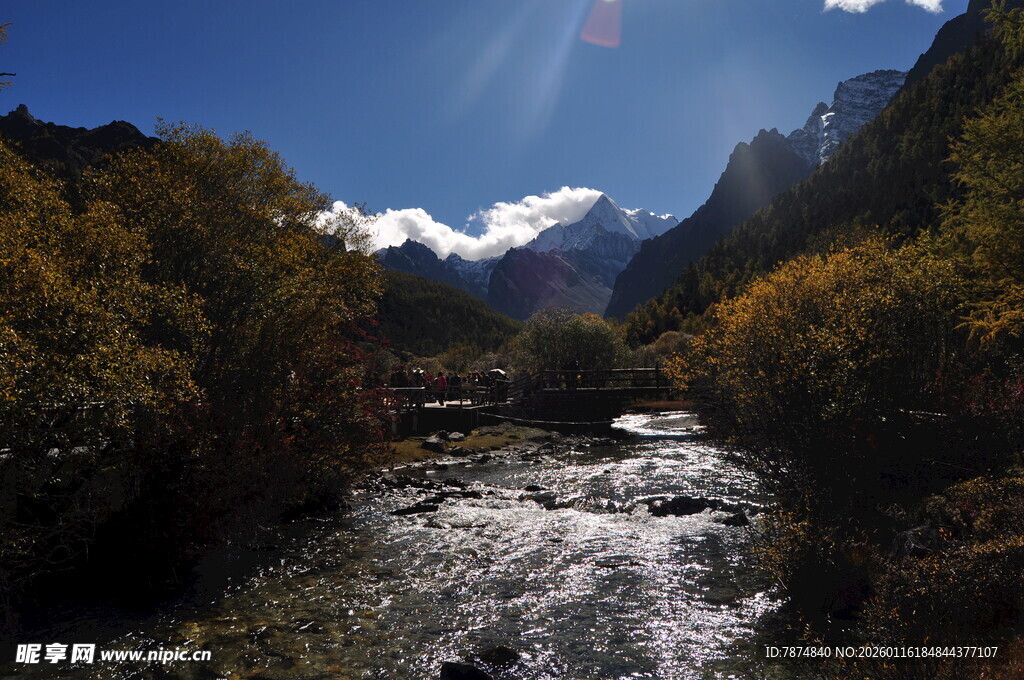 山间溪流秋日美景