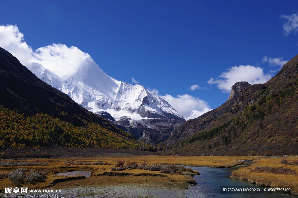 雪山下的河谷美景