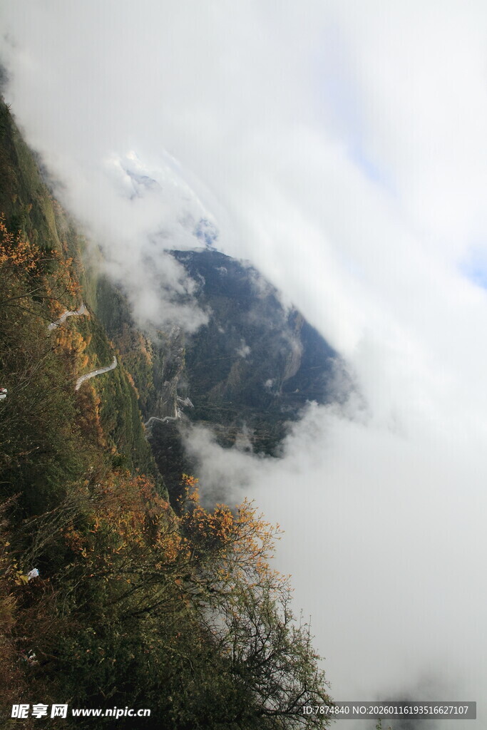 云雾缭绕的山间美景
