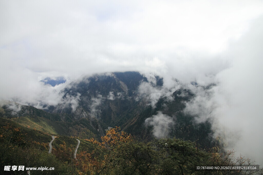 云雾缭绕的山间美景