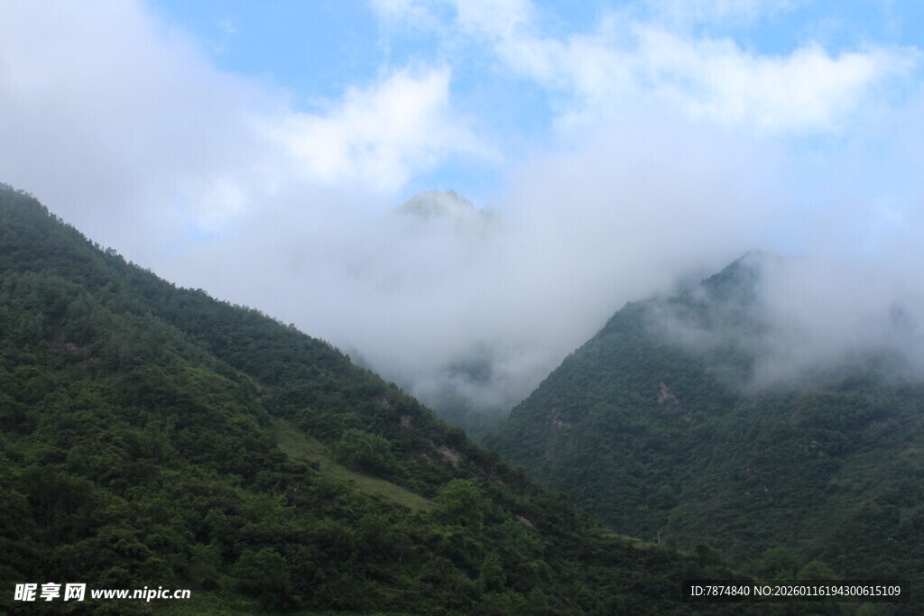 云雾缭绕的翠绿山峦