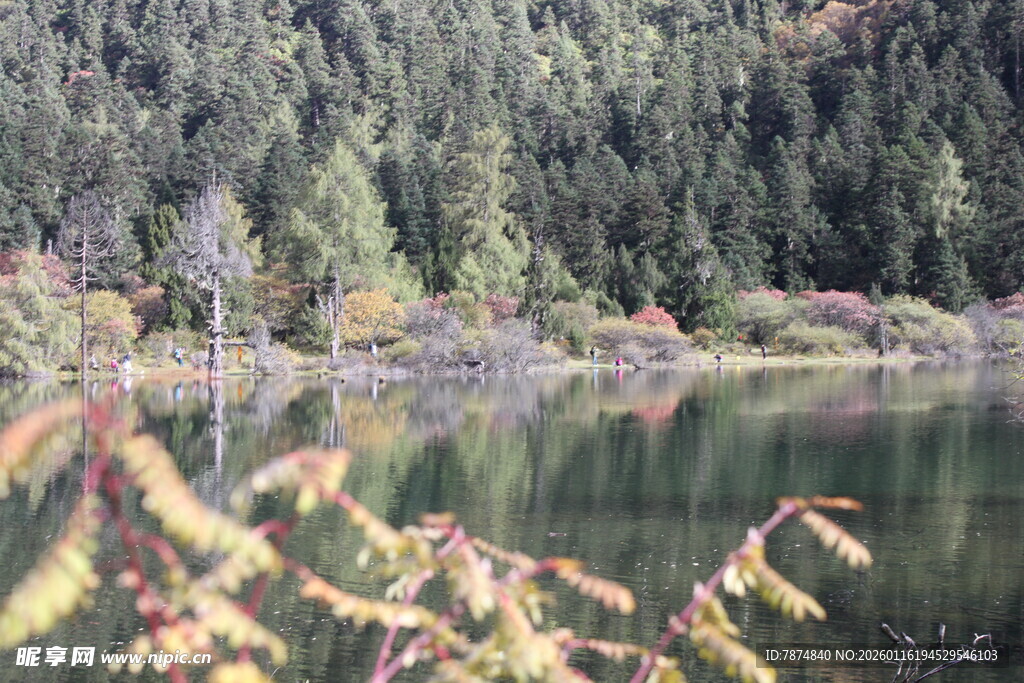湖畔秋景 山林倒映