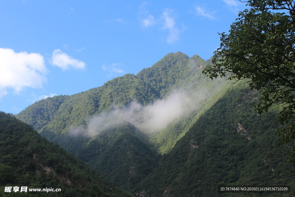 山间云雾缭绕的秀丽景致