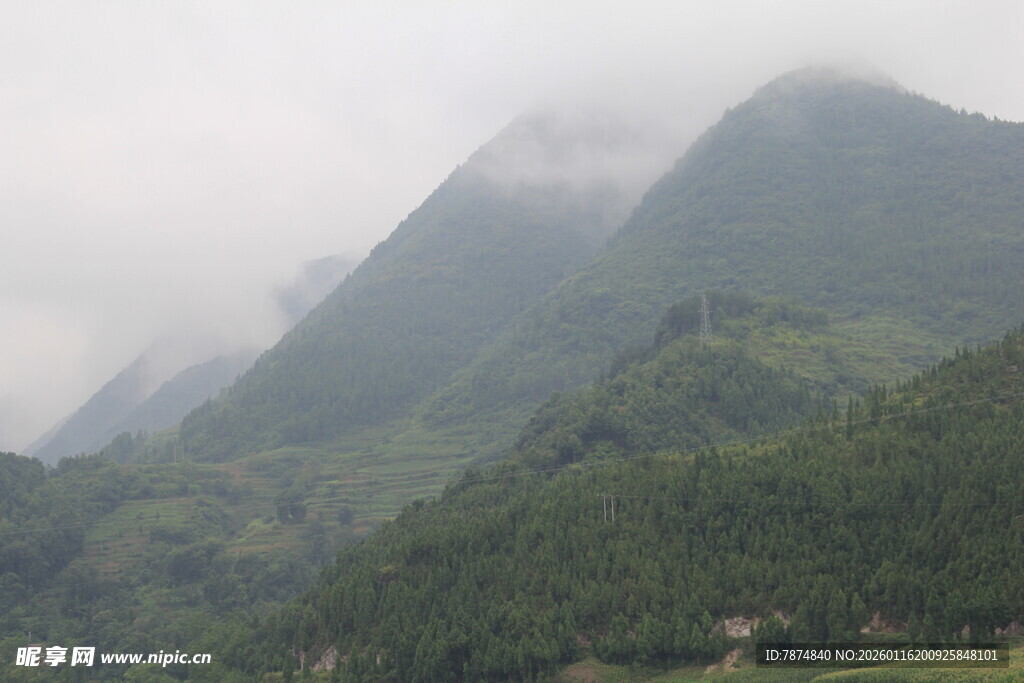 云雾缭绕的翠绿山峦