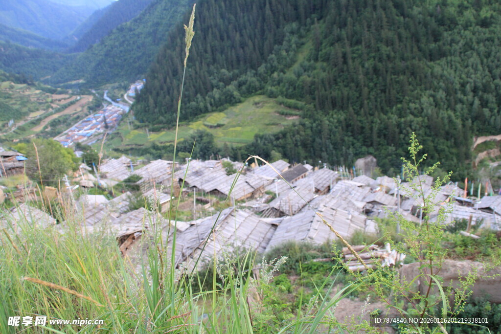 山间碎石堆与葱郁植被