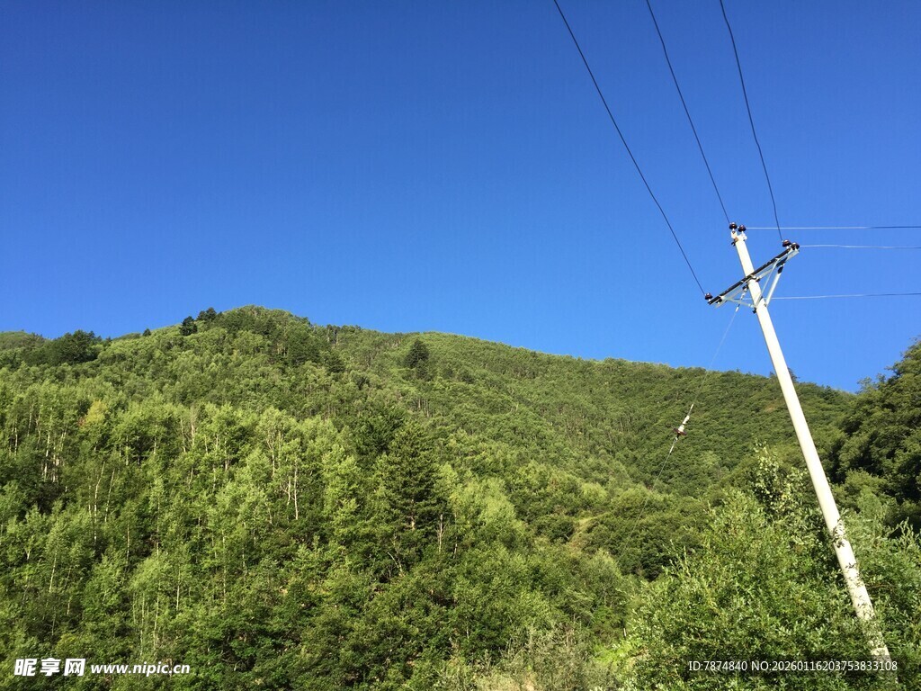 青山间的电线杆