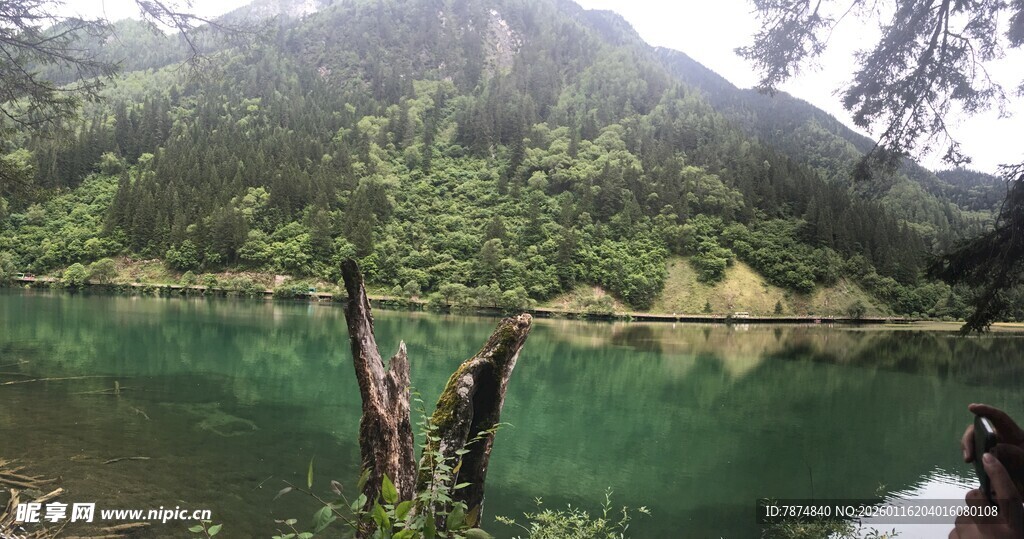 翠绿山水间的静谧湖泊