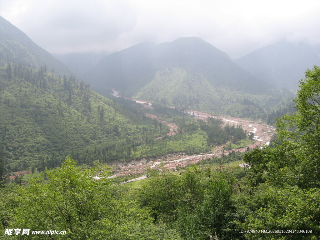 山间绿意盎然的河谷风光