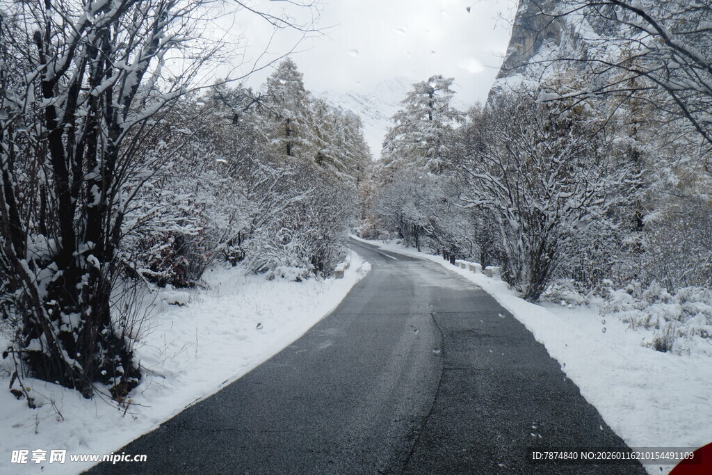 冬日雪覆山路美景
