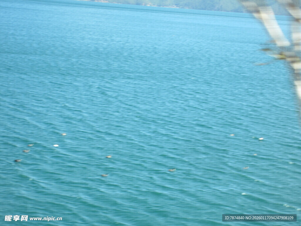 清澈蓝湖水岸风光