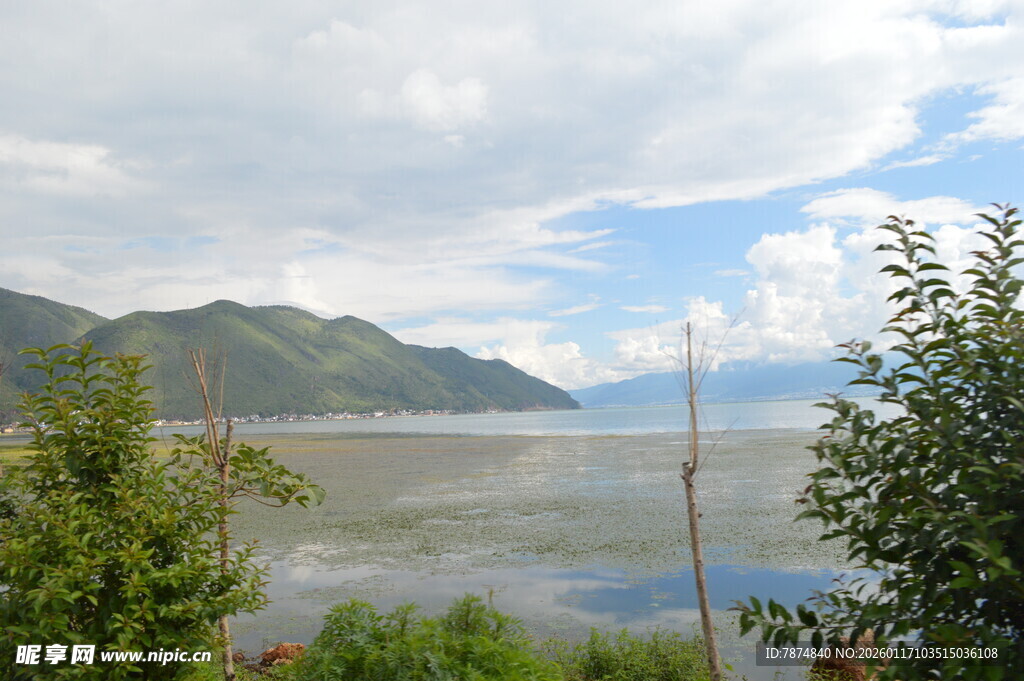 湖畔青山绿水美景