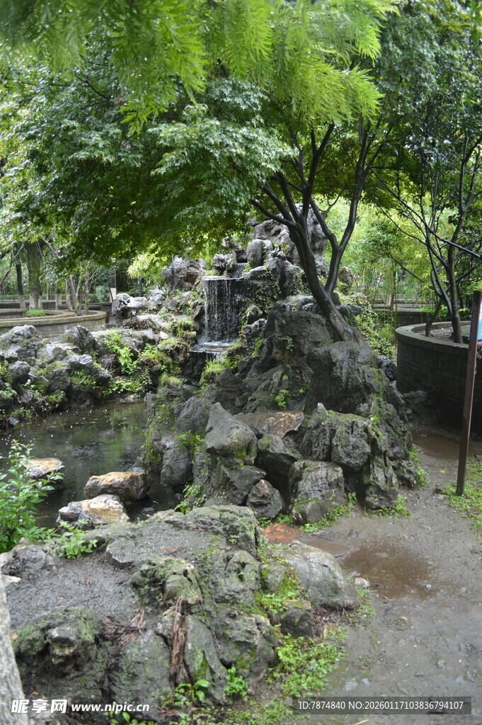 中式园林石景与绿植景观