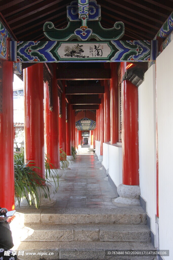 中式长廊古建筑景观