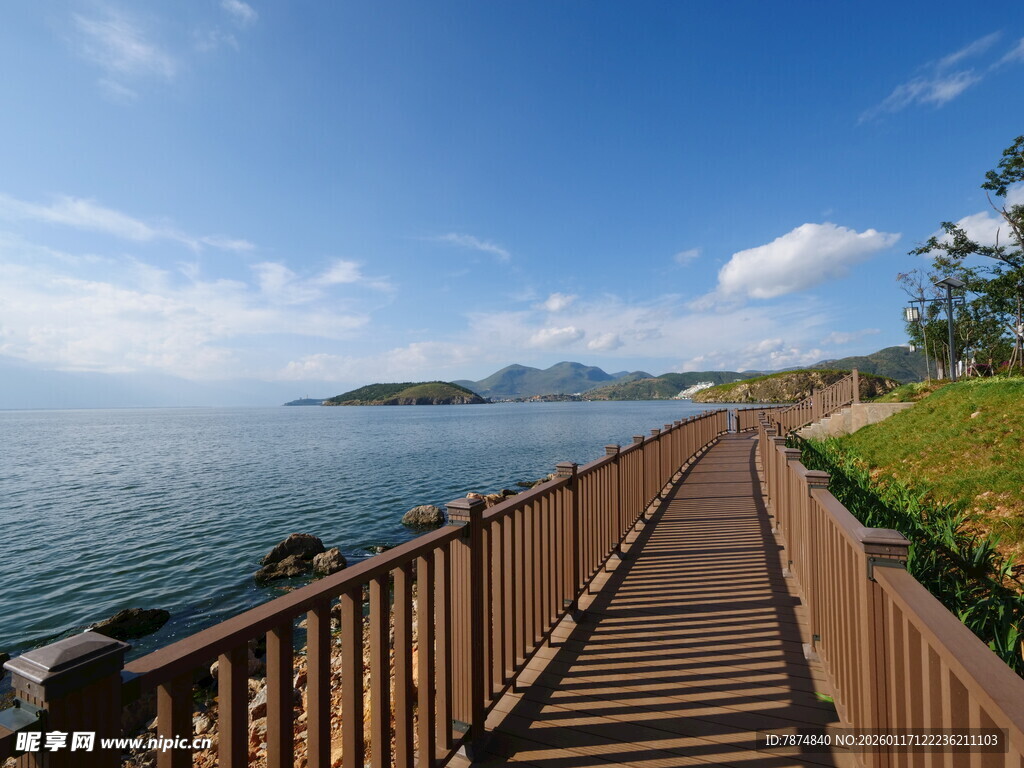 海边木栈道的美丽景致