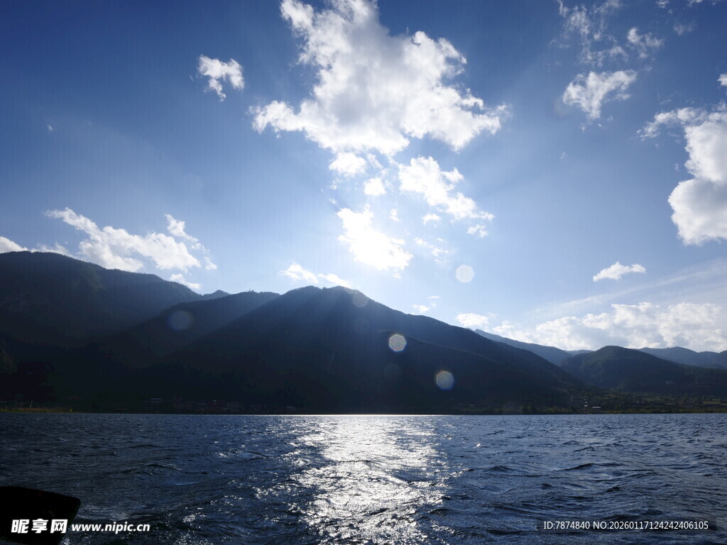 蓝天碧水间的美丽湖景