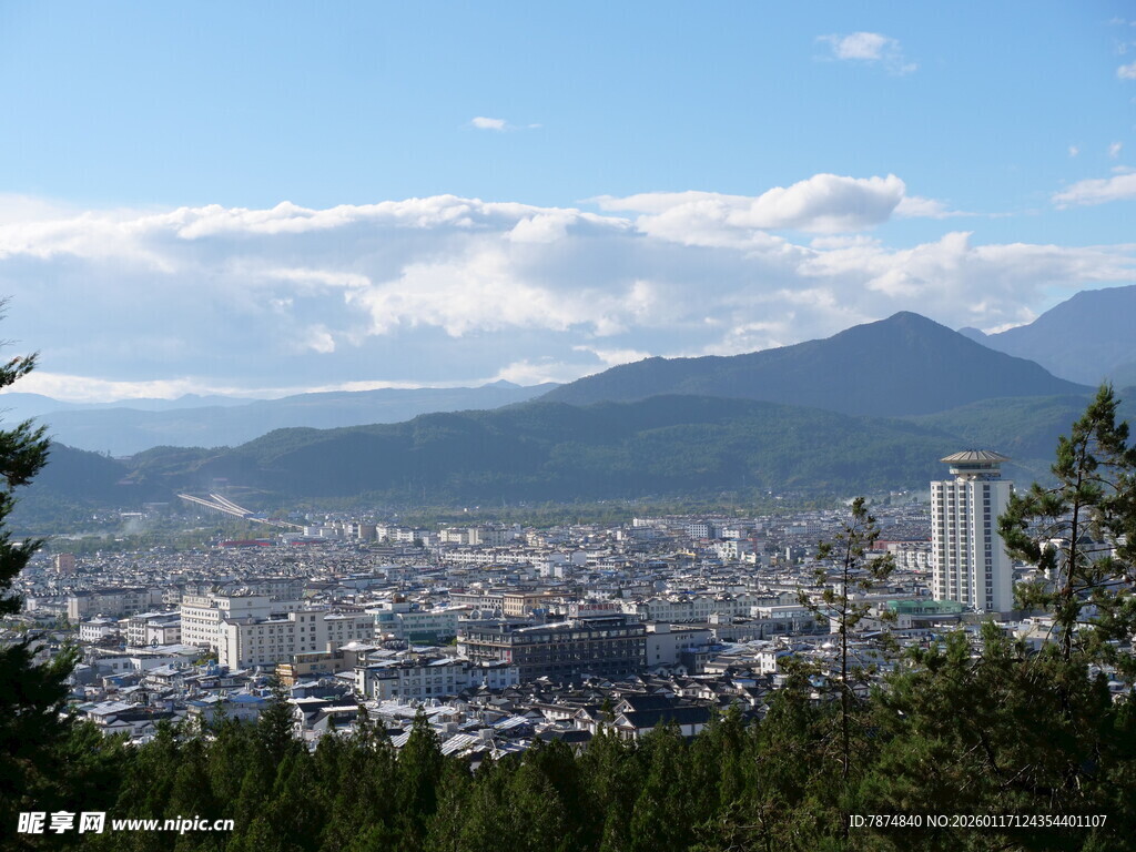 俯瞰城市与远山美景