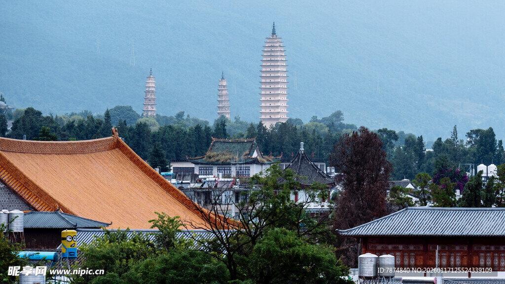 古塔与中式建筑景观