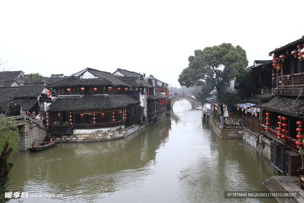 江南水乡古巷河道景观