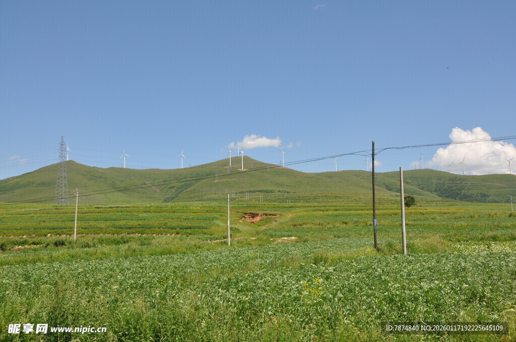 草原风光 远山与电线交织