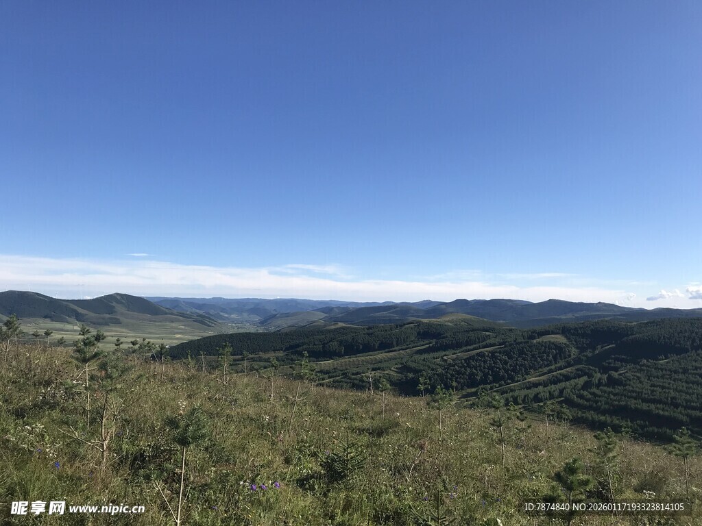 山间美景 开阔蓝天与绿野
