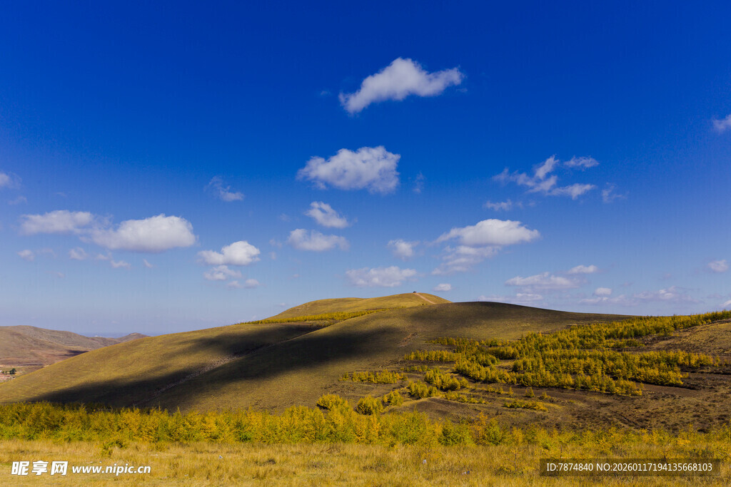 蓝天绿野山丘美景