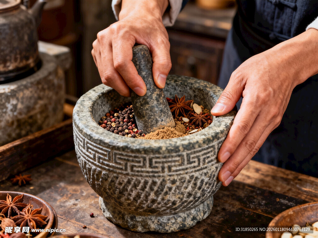 手工研磨香料的传统场景