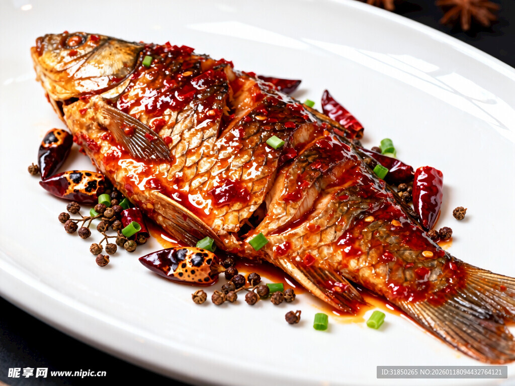 红烧鲤鱼摆盘中
