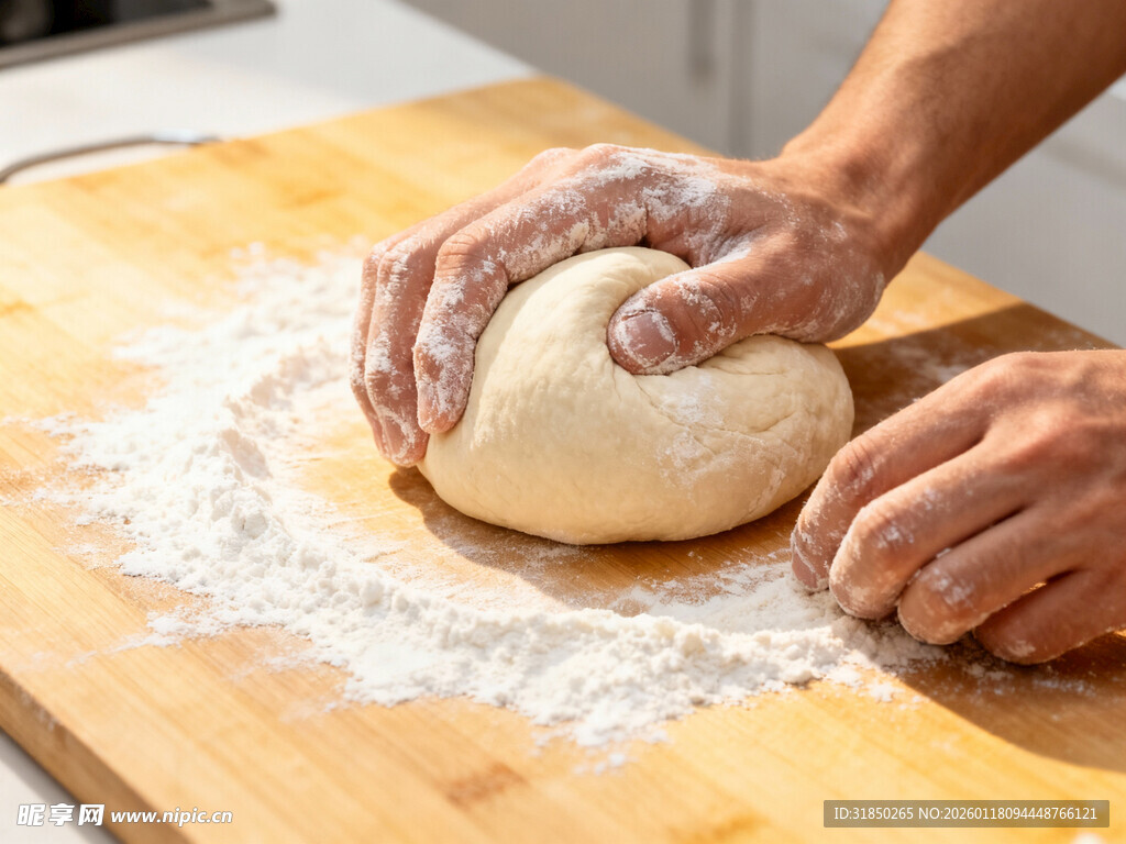 手工揉制面团的温馨场景