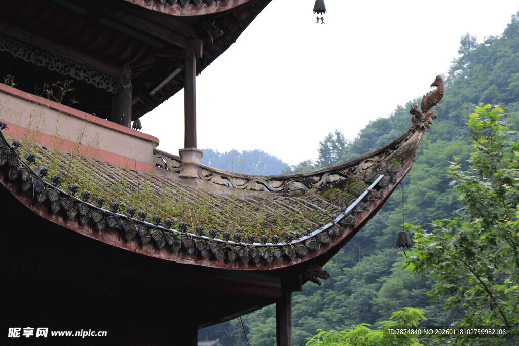 古建屋檐 青山绿树相伴