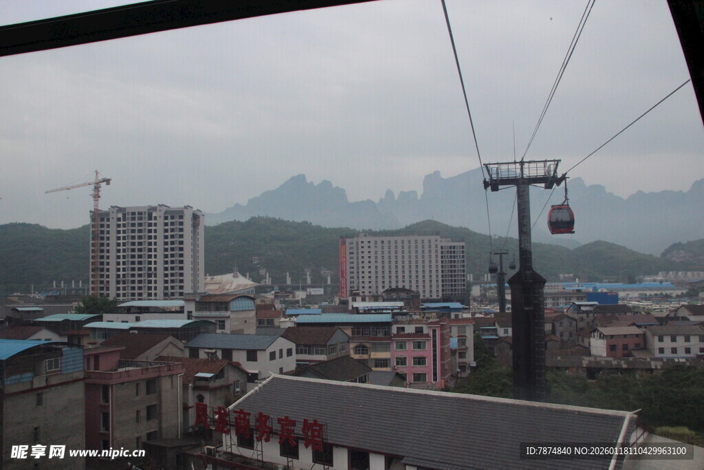 城市上空的缆车景观