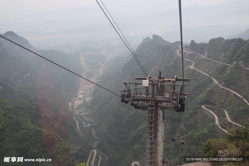 高山缆车穿梭于云雾之间
