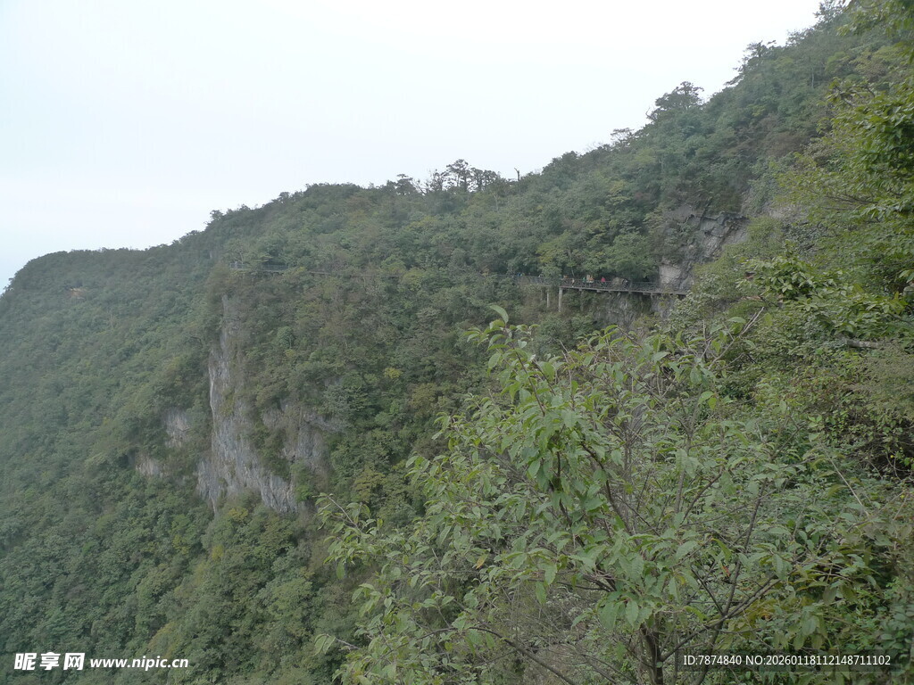 青山葱郁的陡峭山壁