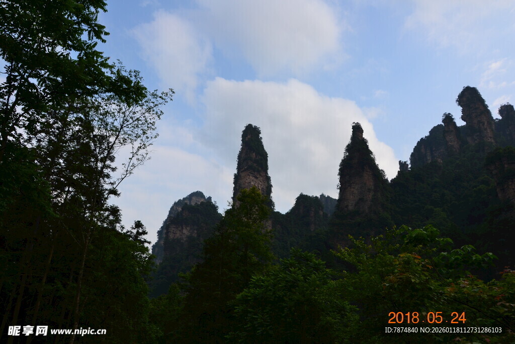 奇峰耸立的壮美山林景观