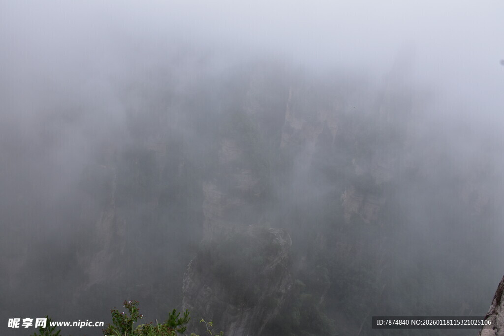 山间迷雾缭绕的朦胧景致