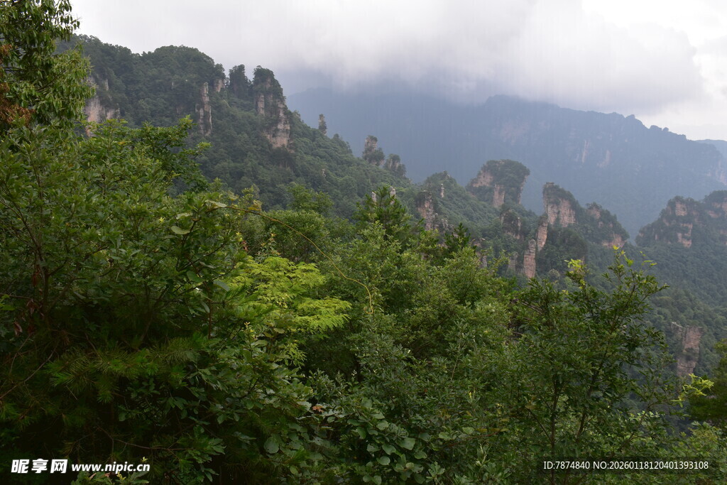 山林间的翠绿与朦胧山峦